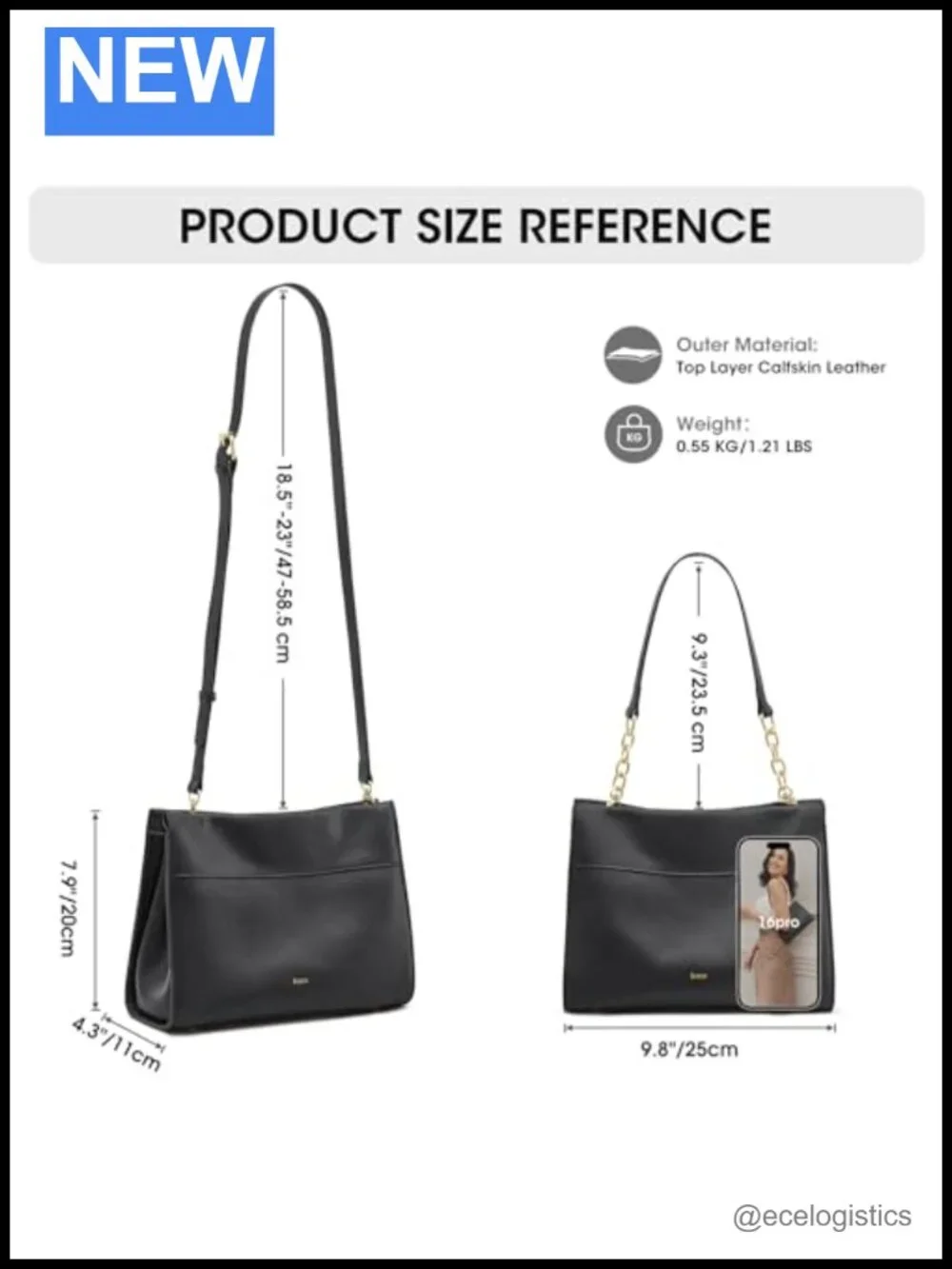 Genuine Top Layer Calfskin Leather Hobo Shoulder Bag with Crossbody Strap, 3